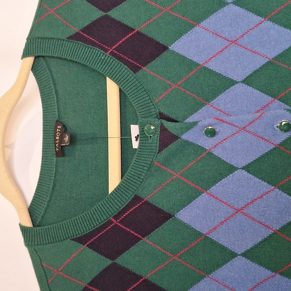 Talbots Green Argyle Button-Front Charming Cardig… - image 4